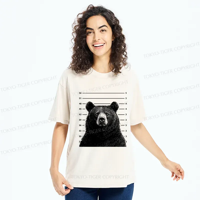 Tokyo-Tiger Arrested Bear Funny Washed T-Shirt