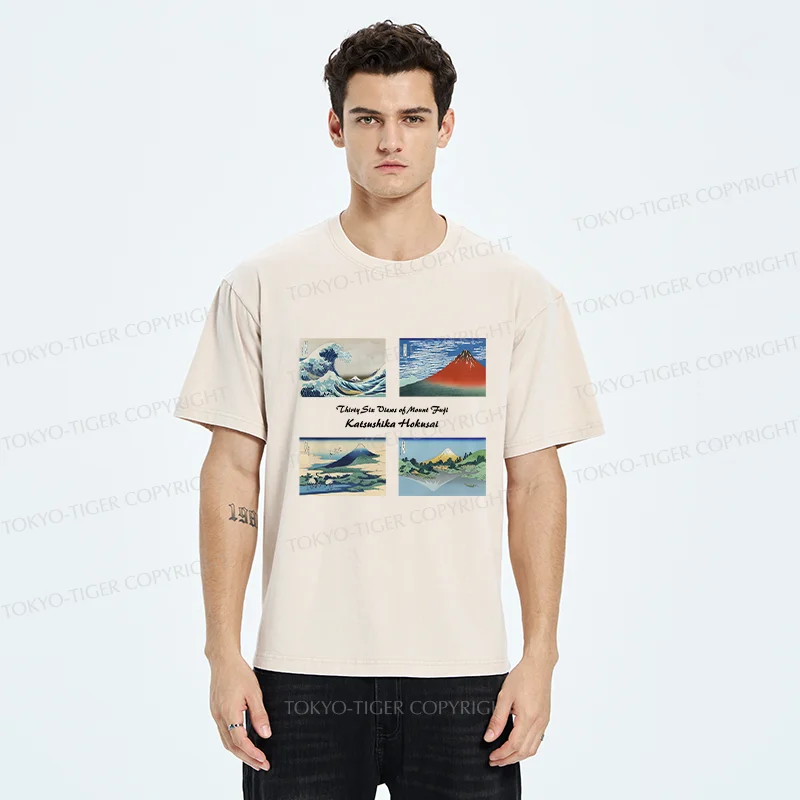 Tokyo-Tiger Japanese Famous Paintings Washed T-Shirt