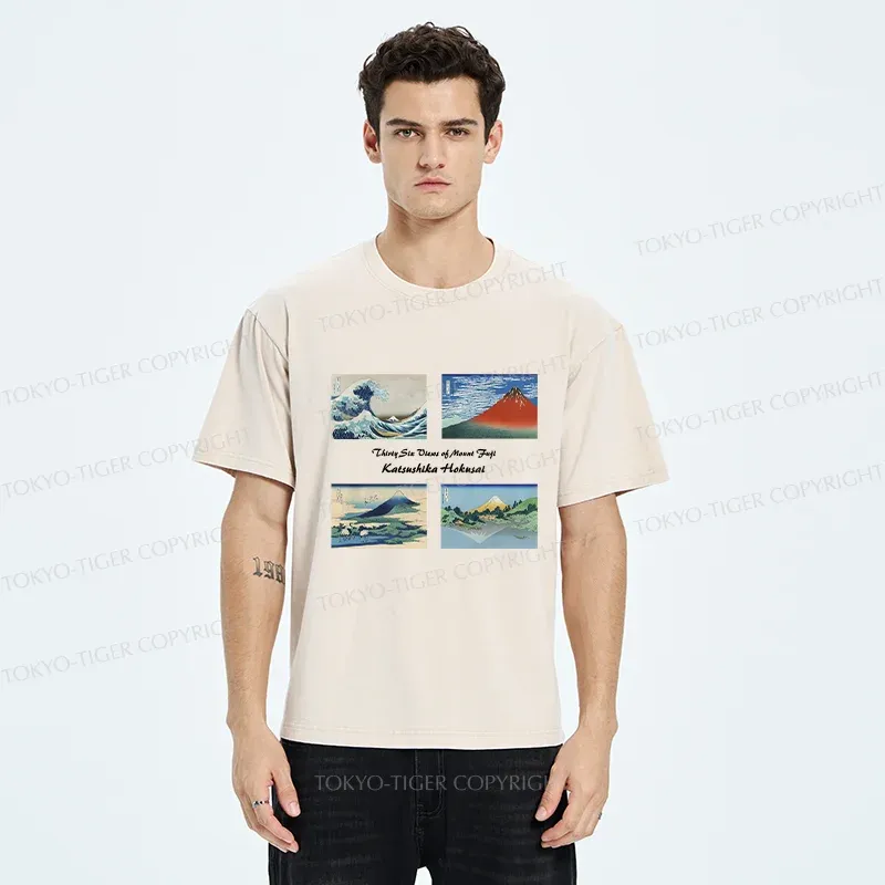 Tokyo-Tiger Japanese Famous Paintings Washed T-Shirt
