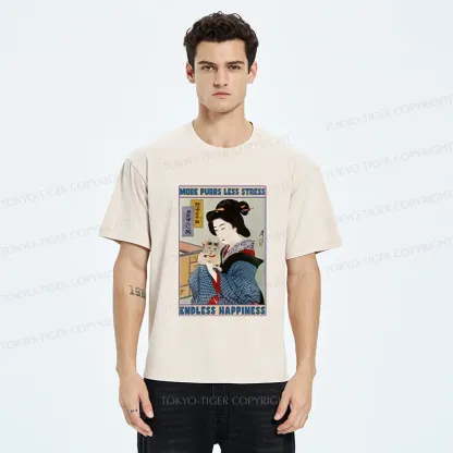 Tokyo-Tiger Geisha Teasing Cat Washed T-Shirt