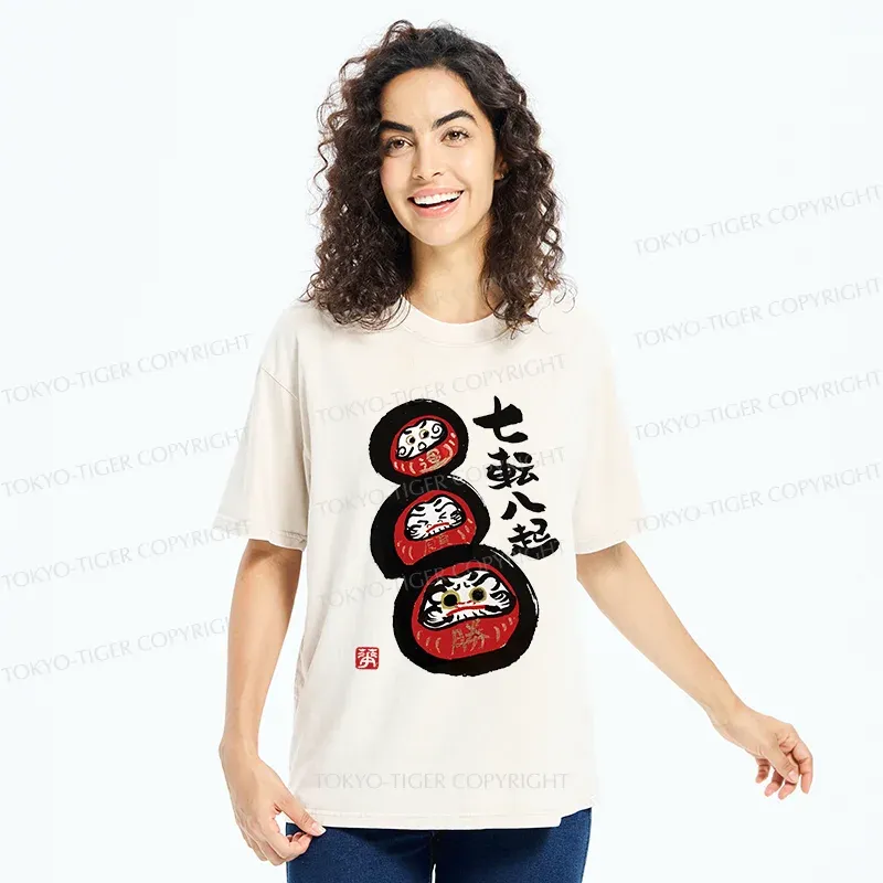 Tokyo-Tiger Funny Daruma Washed T-Shirt
