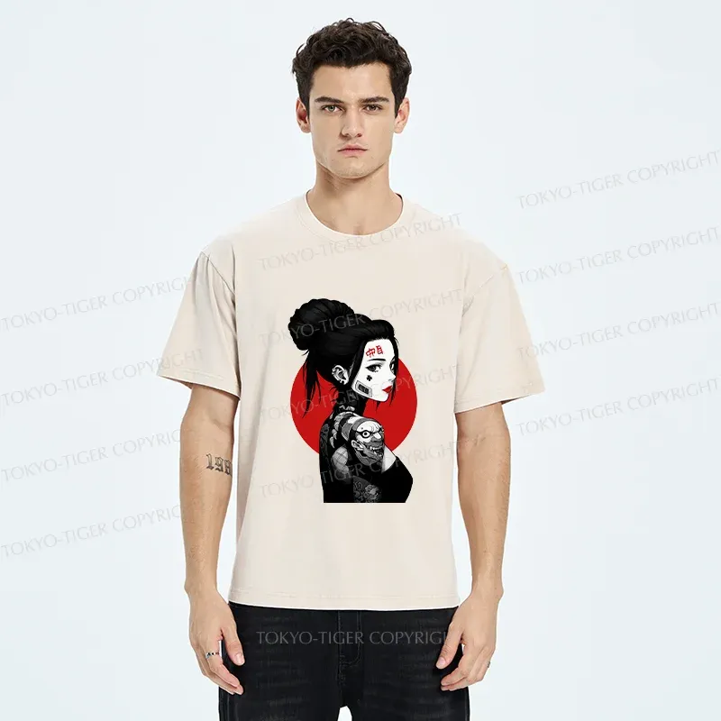 Tokyo-Tiger Mechanical Woman Washed T-Shirt