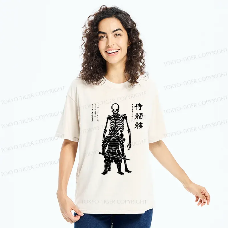 Tokyo-Tiger Skeleton Samurai Washed T-Shirt