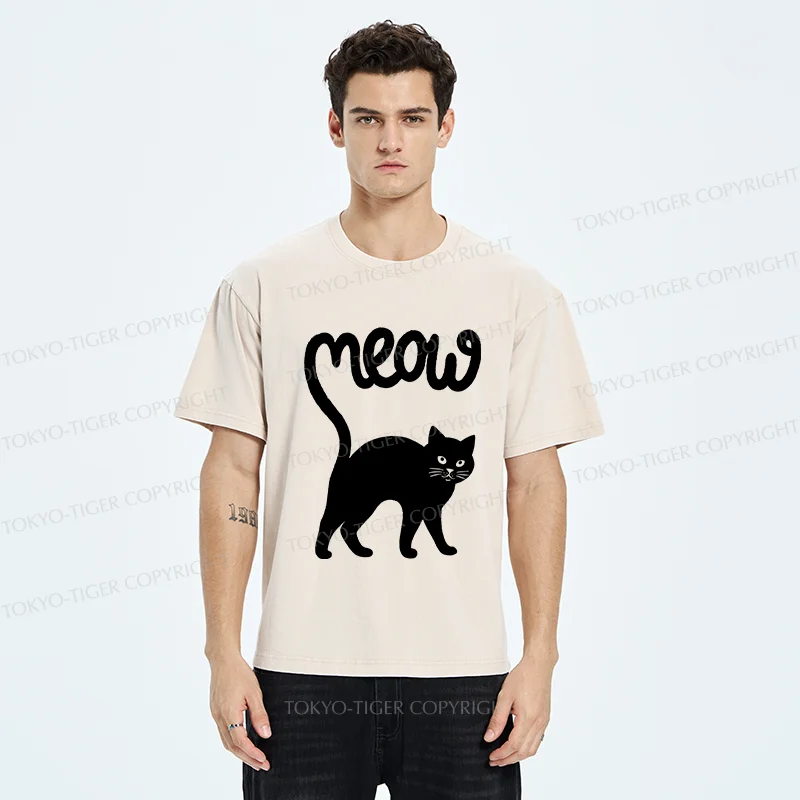 Tokyo-Tiger Funny Cat Tail Washed T-Shirt
