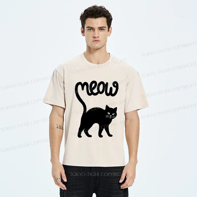 Tokyo-Tiger Funny Cat Tail Washed T-Shirt
