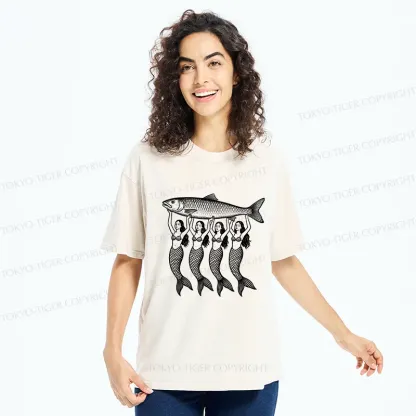 Tokyo-Tiger Mermaids Holding Fish Washed T-Shirt