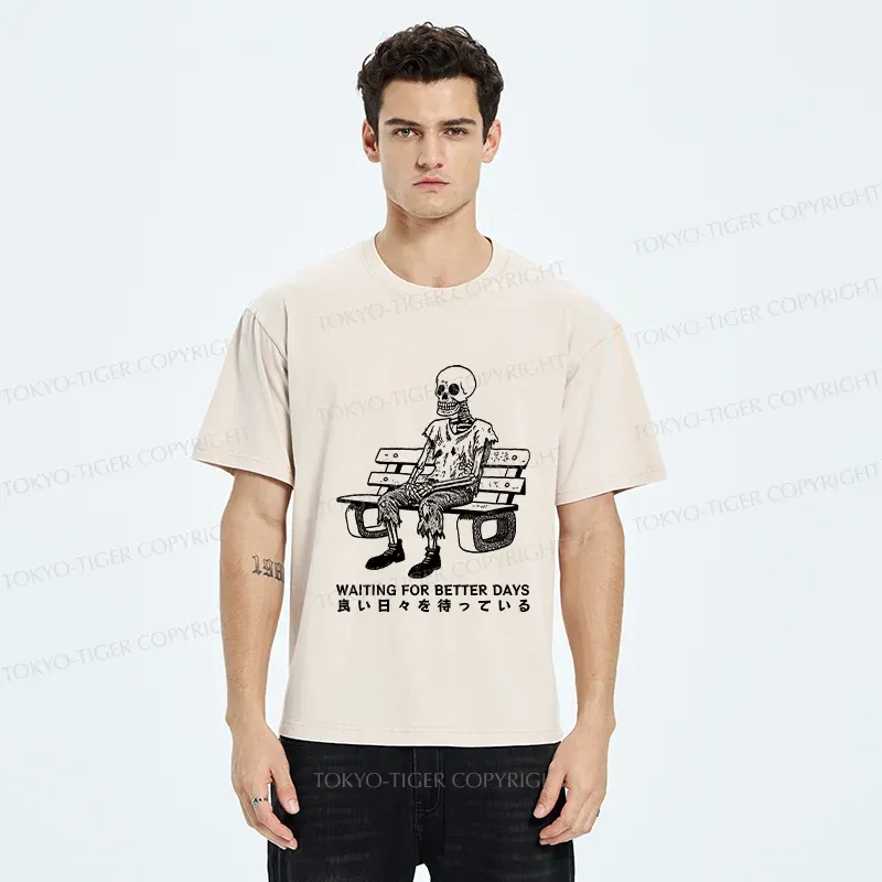 Tokyo-Tiger Waiting Skeleton Washed T-Shirt