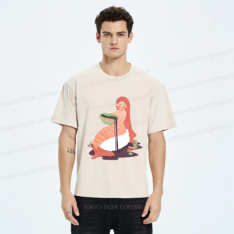Tokyo-Tiger Sushi Mermaid Washed T-Shirt