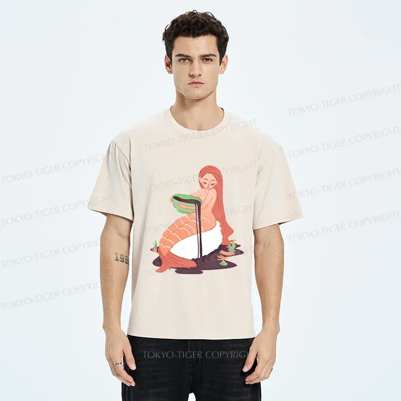 Tokyo-Tiger Sushi Mermaid Washed T-Shirt