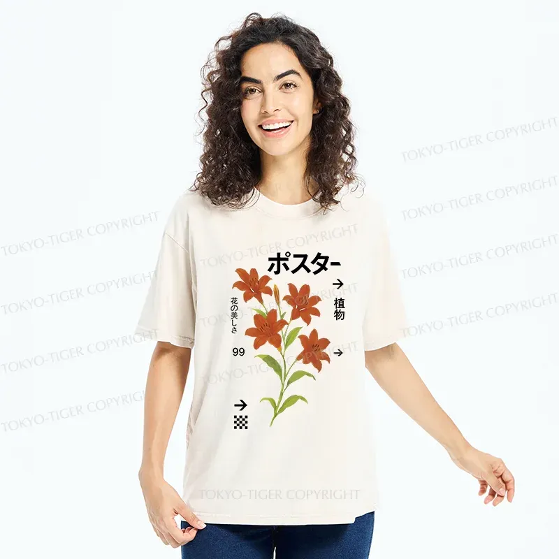 Tokyo-Tiger Japanese Lily Washed T-Shirt