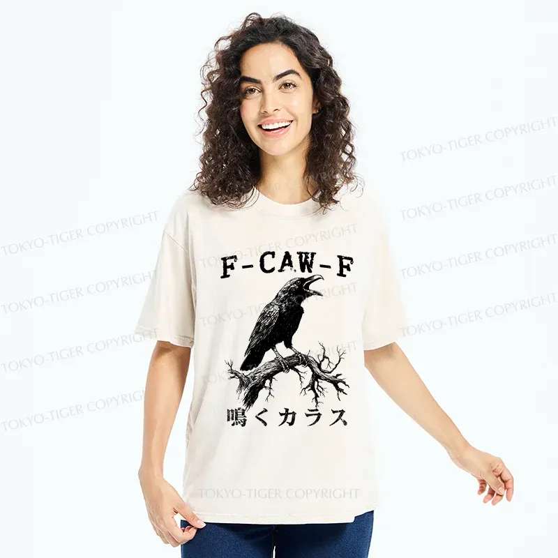 Tokyo-Tiger Funny Crow Call Washed T-Shirt