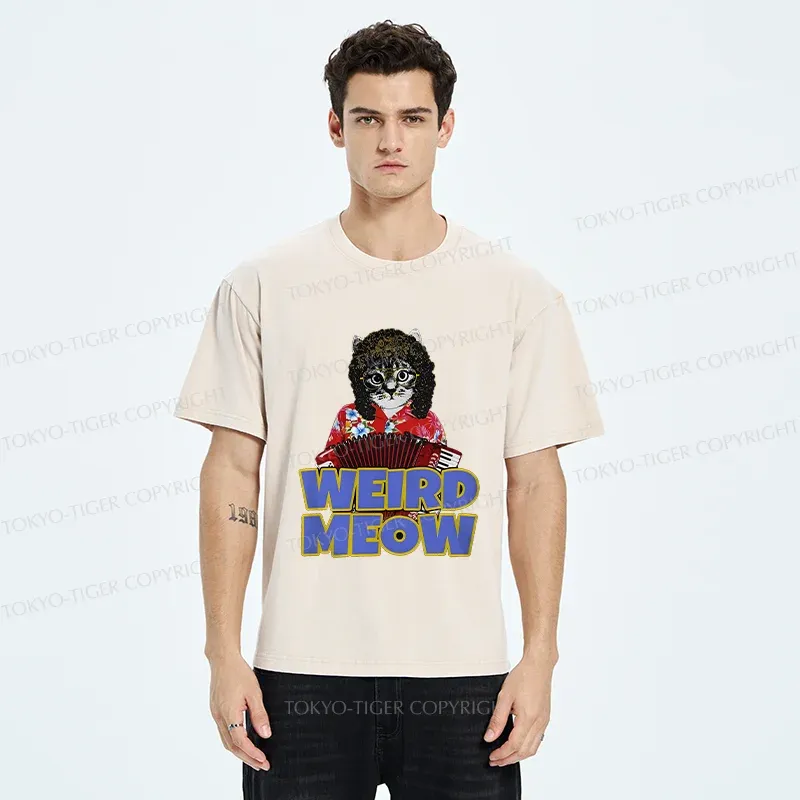 Tokyo-Tiger Rock Cat Funny Washed T-Shirt