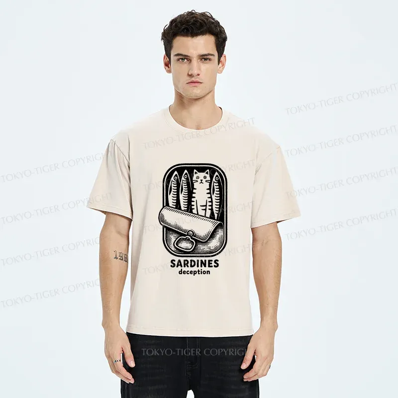 Tokyo-Tiger Funny Can Of Sardines Washed T-Shirt