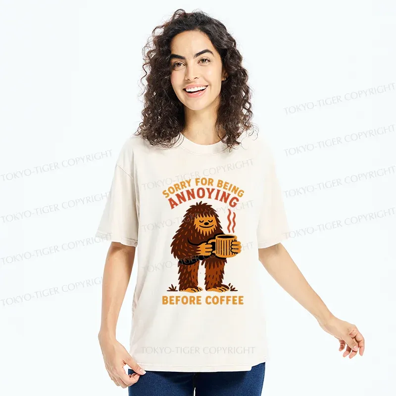 Tokyo-Tiger Bigfoot Drinking Coffee Washed T-Shirt