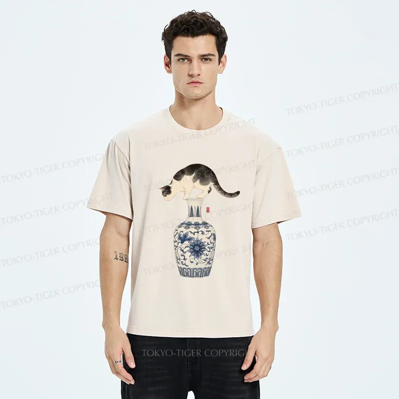 Tokyo-Tiger Japan Naughty Cat Washed T-Shirt