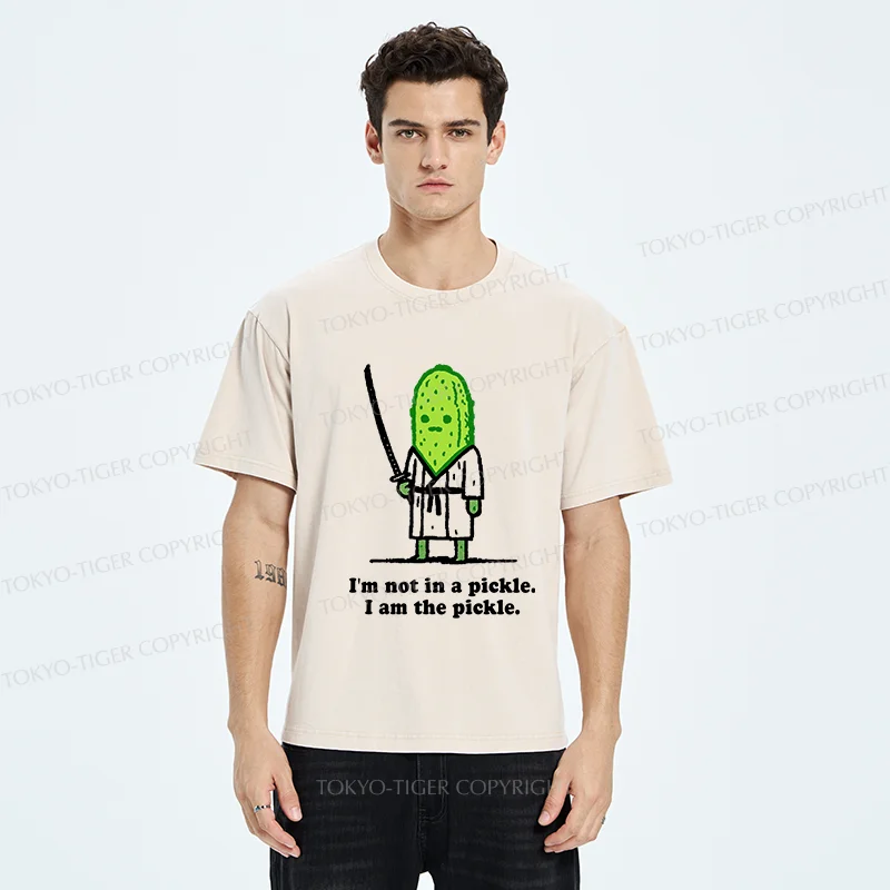 Tokyo-Tiger Funny Cucumber Samurai Washed T-Shirt