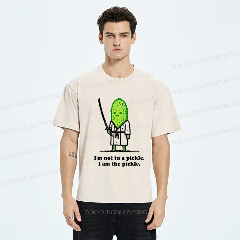 Tokyo-Tiger Funny Cucumber Samurai Washed T-Shirt