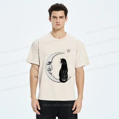 Tokyo-Tiger Moon And Cat Washed T-Shirt