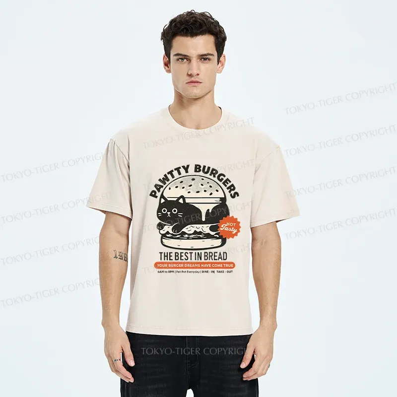 Tokyo-Tiger Cat Burger Washed T-Shirt