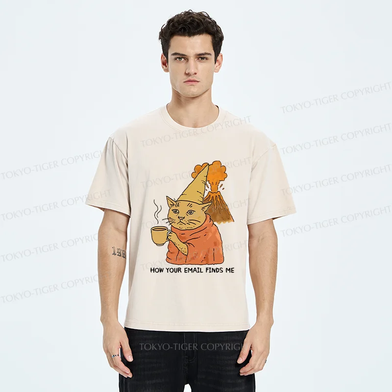 Tokyo-Tiger Funny Orange Cat Washed T-Shirt