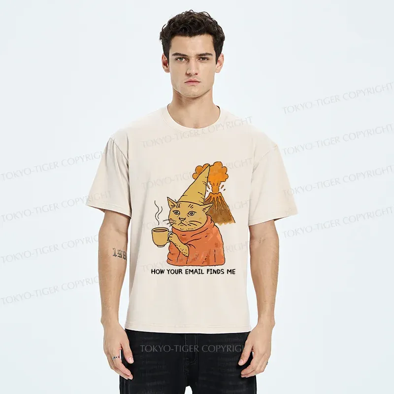 Tokyo-Tiger Funny Orange Cat Washed T-Shirt