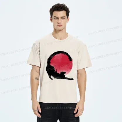 Tokyo-Tiger Black Cat Stretching Washed T-Shirt