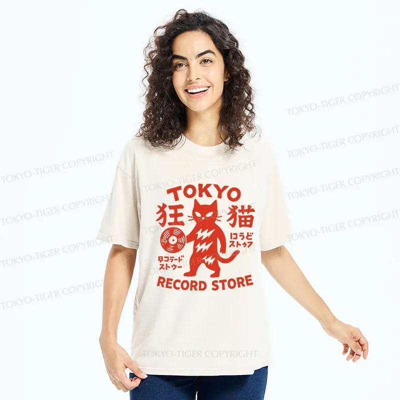 Tokyo-Tiger Japanese DJ Cat Washed T-Shirt