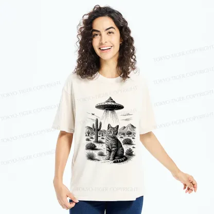 Tokyo-Tiger UFO And Cat Washed T-Shirt