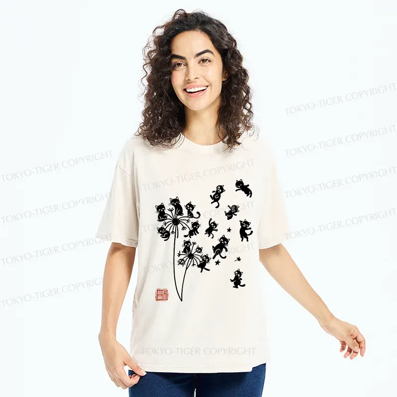 Tokyo-Tiger Dandelion Cat Washed T-Shirt