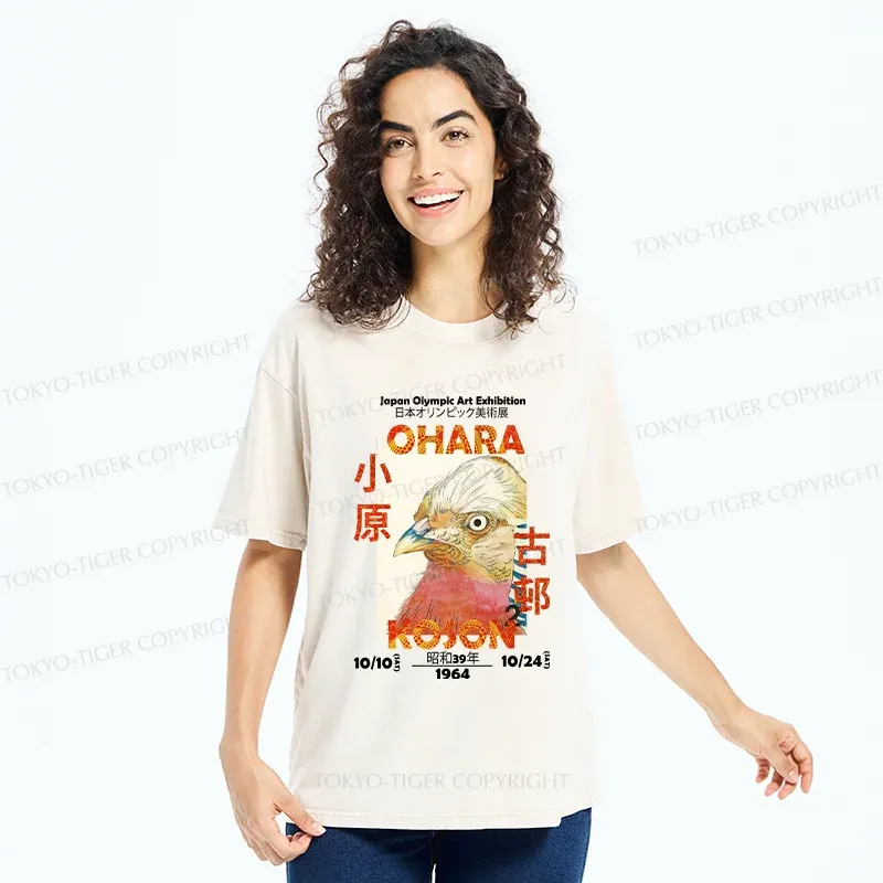 Tokyo-Tiger Japanese Bird Poster Washed T-Shirt