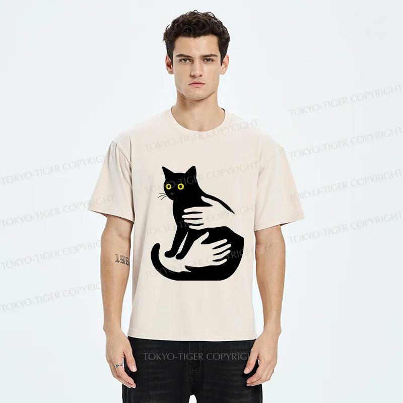 Tokyo-Tiger Hug A Black Cat Washed T-Shirt