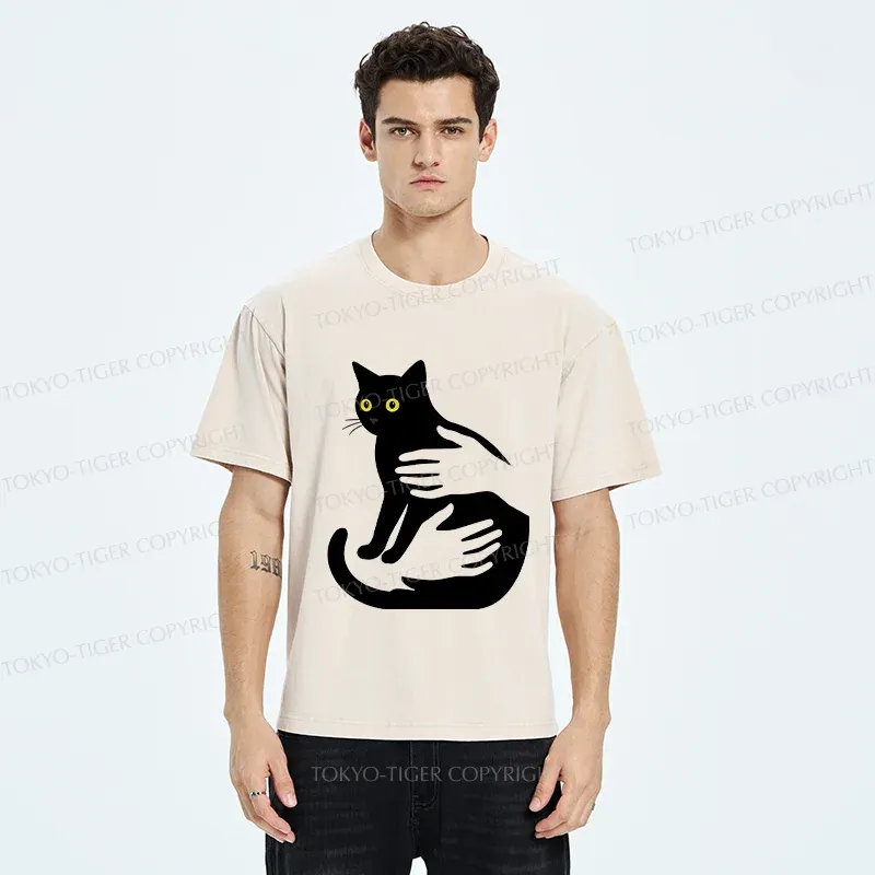 Tokyo-Tiger Hug A Black Cat Washed T-Shirt