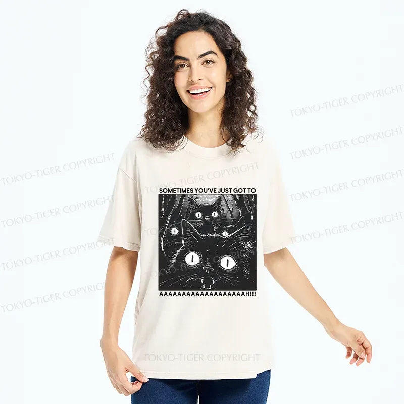 Tokyo-Tiger Screaming Black Cats Washed T-Shirt