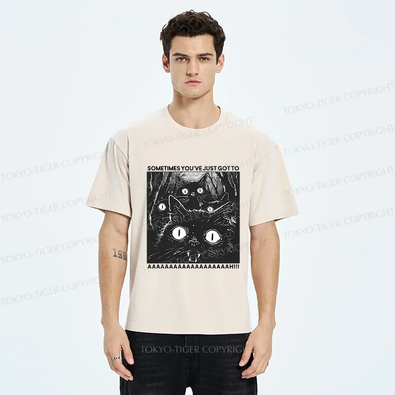 Tokyo-Tiger Screaming Black Cats Washed T-Shirt