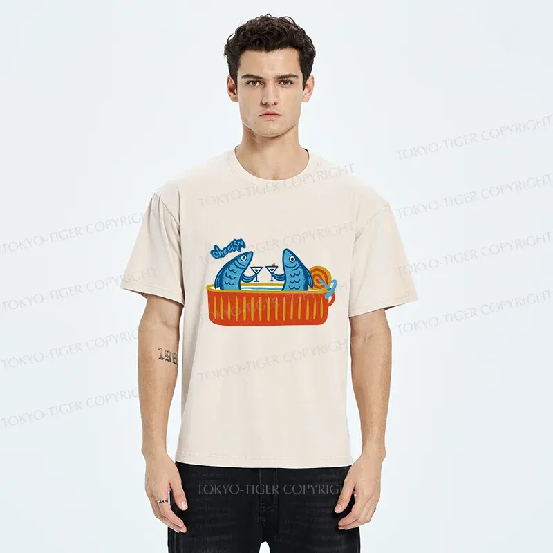 Tokyo-Tiger Canned Fish Bar Washed T-Shirt