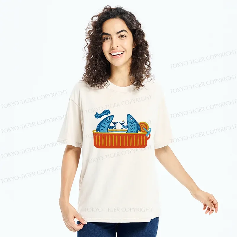 Tokyo-Tiger Canned Fish Bar Washed T-Shirt
