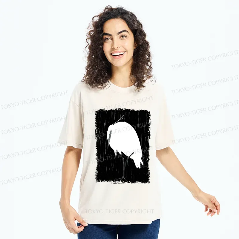 Tokyo-Tiger White Crane Washed T-Shirt