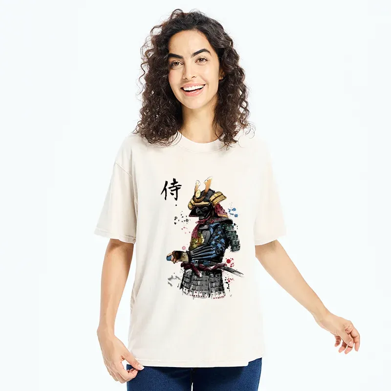 Tokyo-Tiger Retro Japanese Samurai Washed T-Shirt