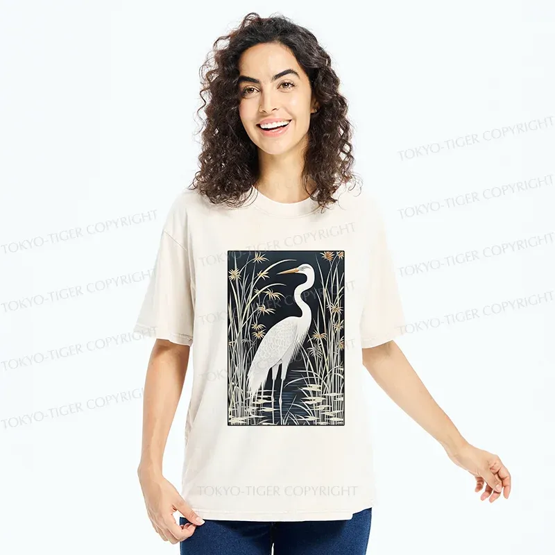 Tokyo-Tiger Cranes By The River Washed T-Shirt