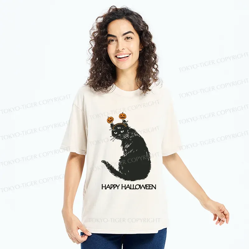 Tokyo-Tiger Halloween Cat Washed T-Shirt