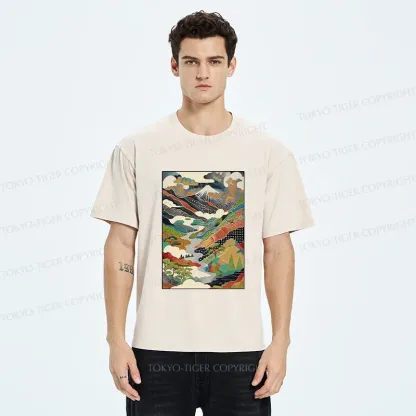 Tokyo-Tiger Japanese Mountain Scenery Washed T-Shirt
