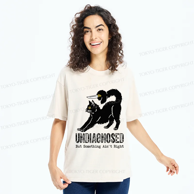 Tokyo-Tiger Cat With Knife Washed T-Shirt