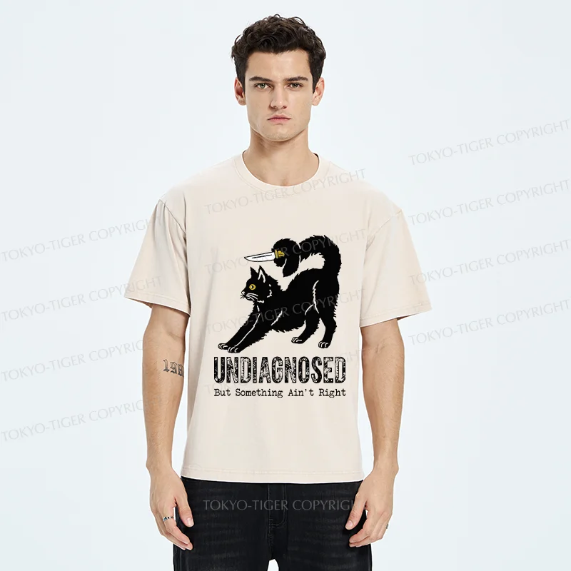 Tokyo-Tiger Cat With Knife Washed T-Shirt