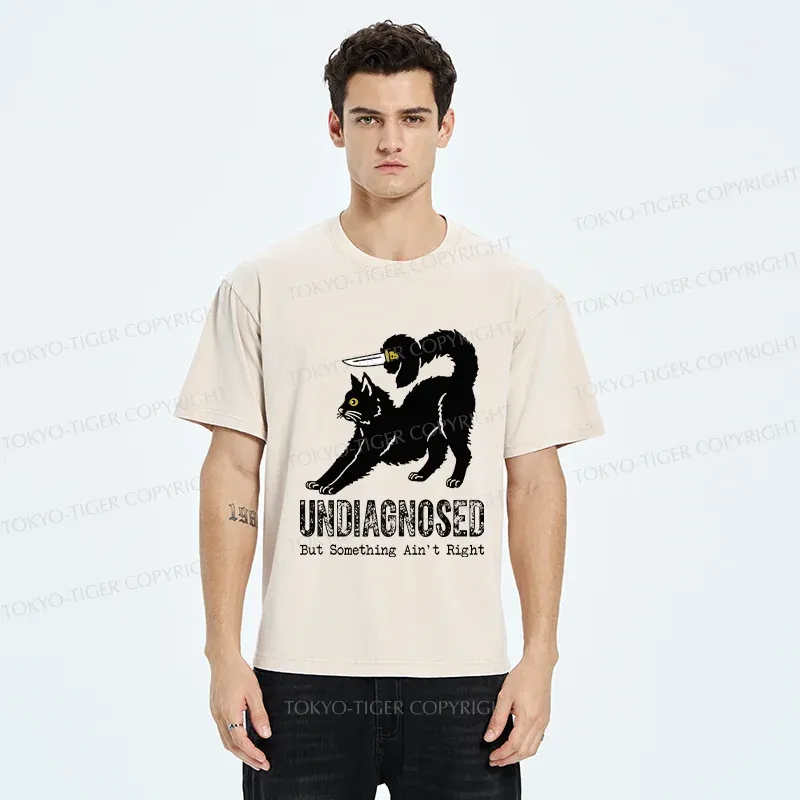 Tokyo-Tiger Cat With Knife Washed T-Shirt