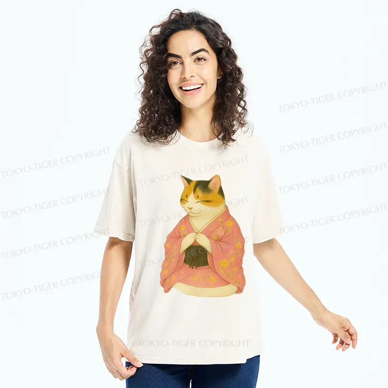Tokyo-Tiger Meditating Cat Washed T-Shirt