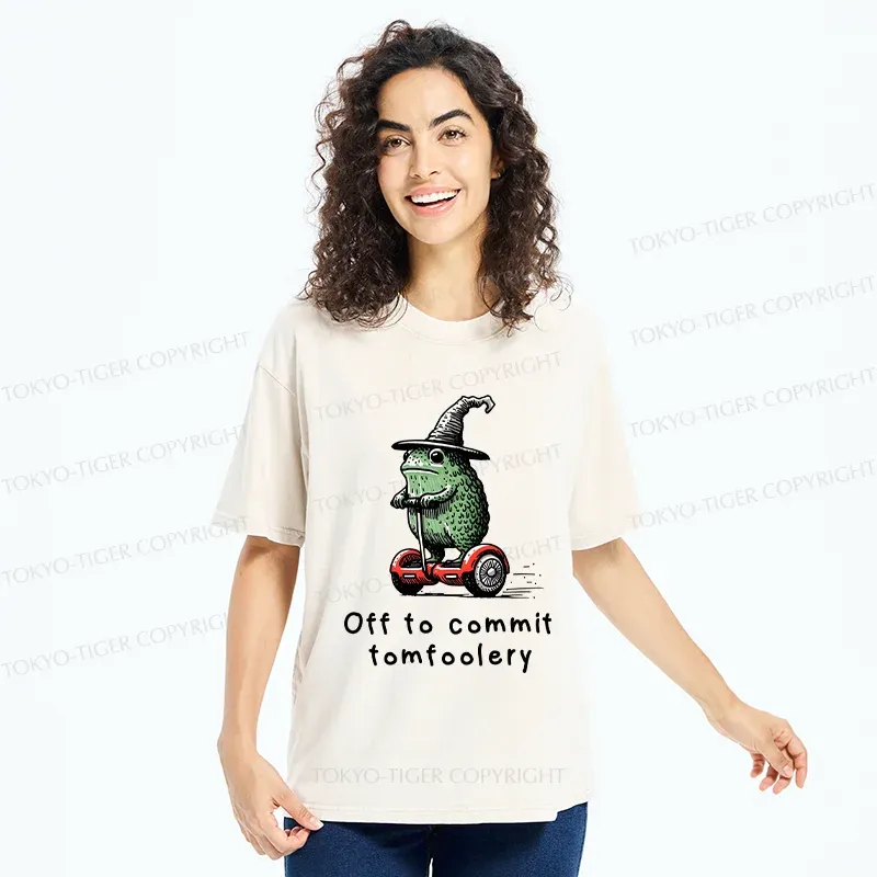 Tokyo-Tiger Frog Riding A Balance Scooter Japan Washed T-Shirt
