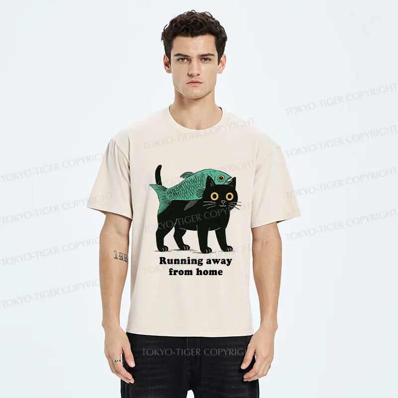 Tokyo-Tiger Runaway Cat Washed T-Shirt