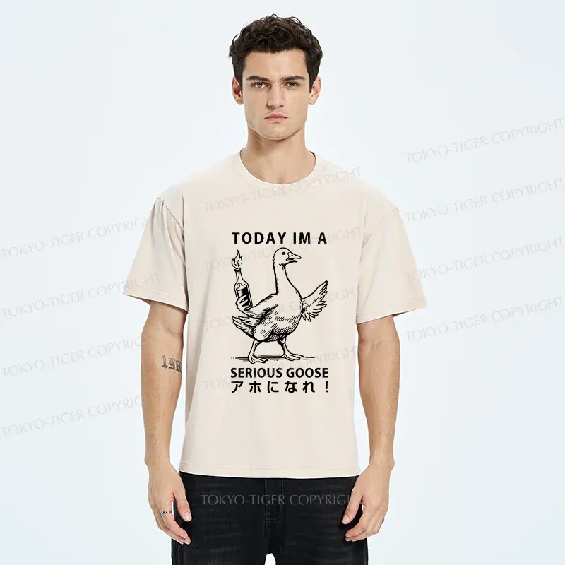 Tokyo-Tiger Goose Holding A Fuel Bottle Washed T-Shirt