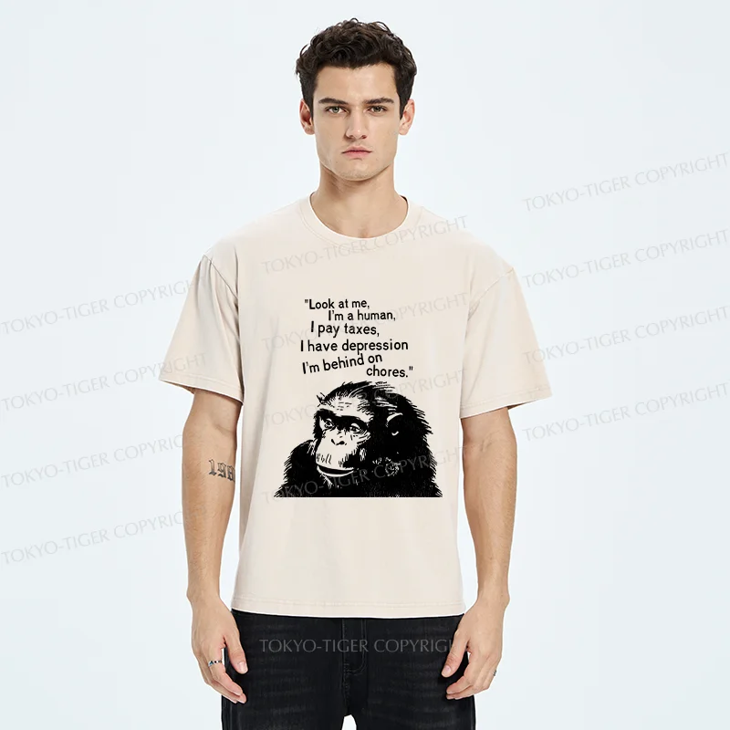 Tokyo-Tiger Stressed Monkey Washed T-Shirt