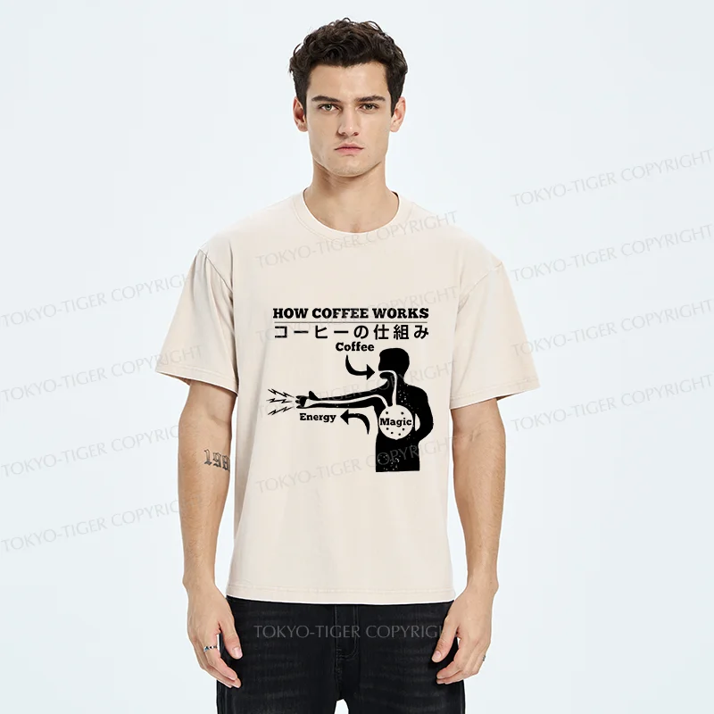 Tokyo-Tiger How Coffee Works Washed T-Shirt